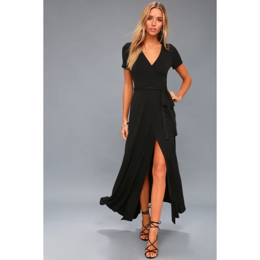 Lulu's Classic Black Wrap Maxi Dress